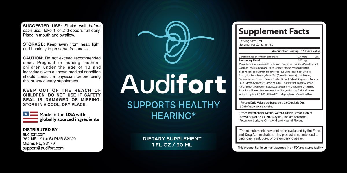 Audifort Supplement Facts Full Label and Ingredients Table
